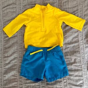 Primary Baby Boy Rash Guard and Swim Trunks Set 0-6 Months